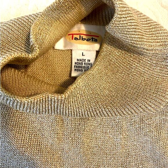 Talbots size Large Silk Blend Metallic Gold New Years Eve Turtleneck Sweater - Picture 3 of 9